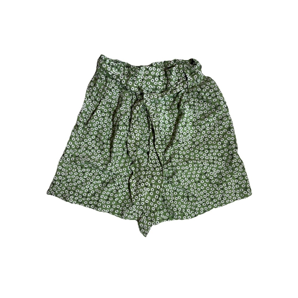 H&M Women Size 4 Shorts With Belt Green Floral Pocketed Zipped High Rise